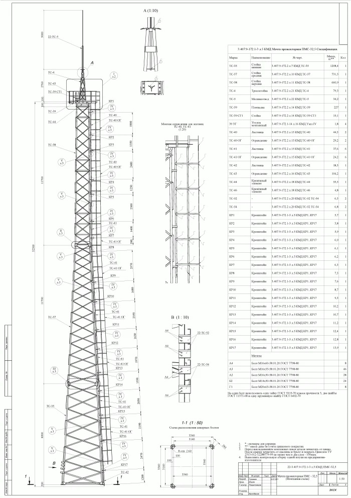 Прожекторная мачта пмс 24 0 сборочный чертеж