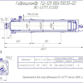 Гидроцилиндр вывешивания автокрана Ивановец 79.125 - 01 или Ц-125.070.00.000 125х100х700