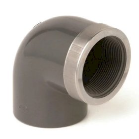 Угол с внутренней резьбой с усиливающим металлическим кольцом ПВХ, 16 х 3/8'', PN16